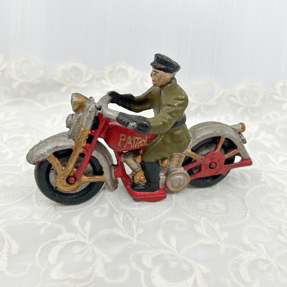 Vintage Reproduction Hubley Motorcycle Police Man Patrol Toy Harley Davidson
